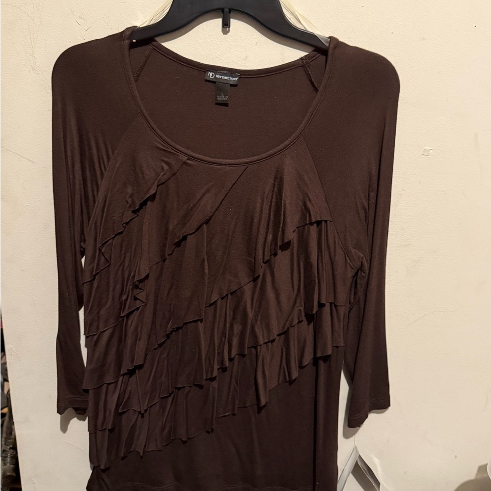 New Directions Chocolate Brown Ruffled Blouse